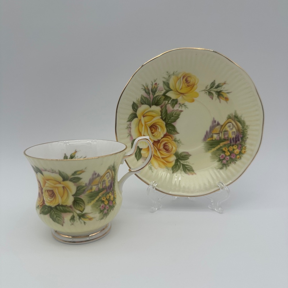 Queen's Rosina Staffordshire Tea Cup Saucer Set Yellow Rose Cottage Bone China